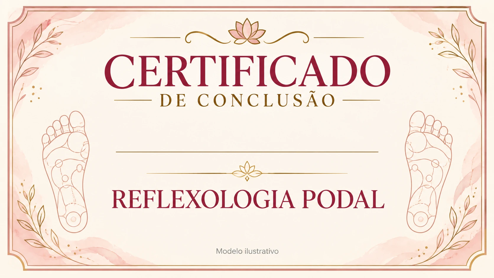 Modelo ilustrativo do certificado de conclusão de Reflexologia Podal